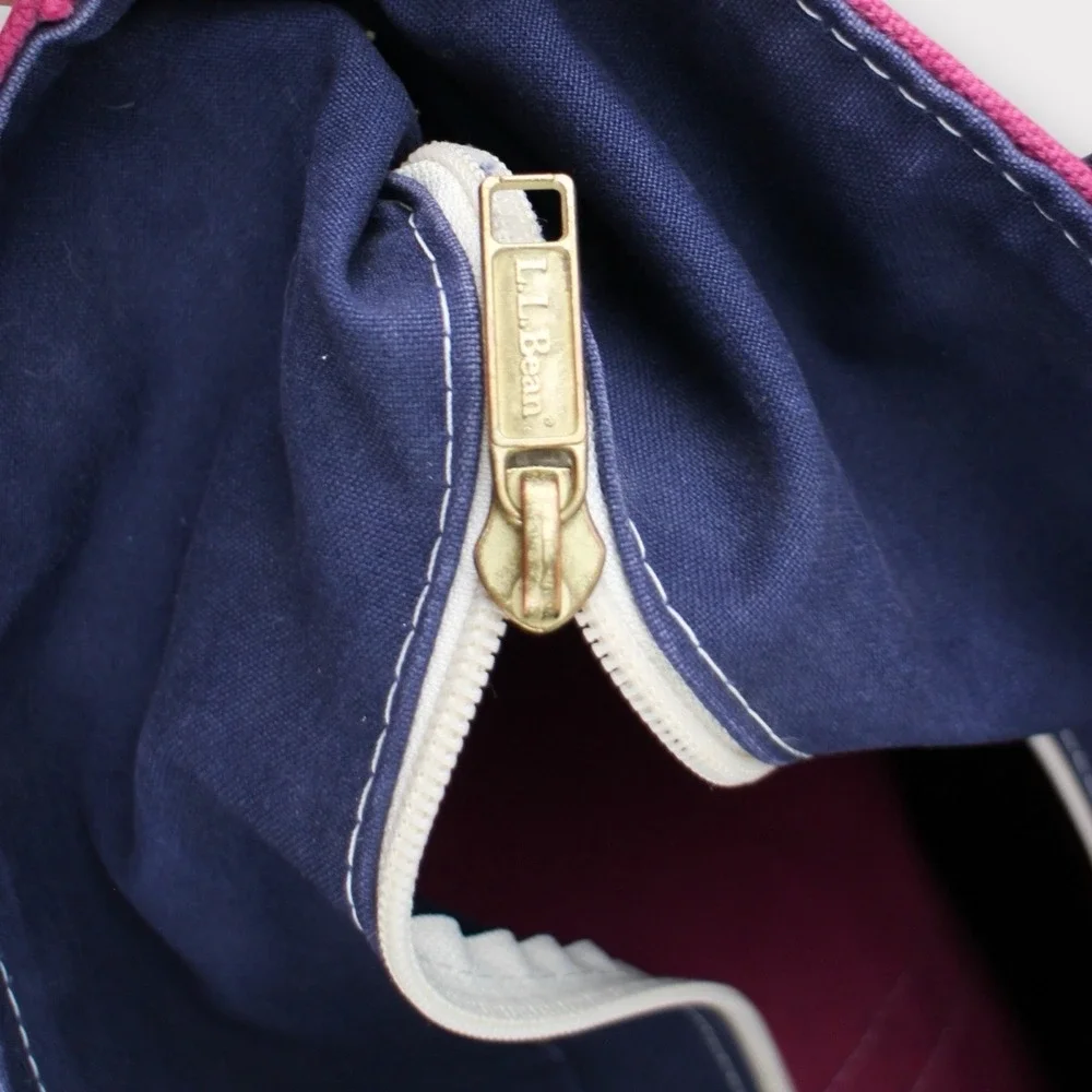 Vintage L.L. Bean Canvas Boat And Tote Bag Pink Blue Medium Zip Top Rare - Picture 6 of 9